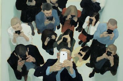 Crowd of Phone Users Contemporary Print. poster