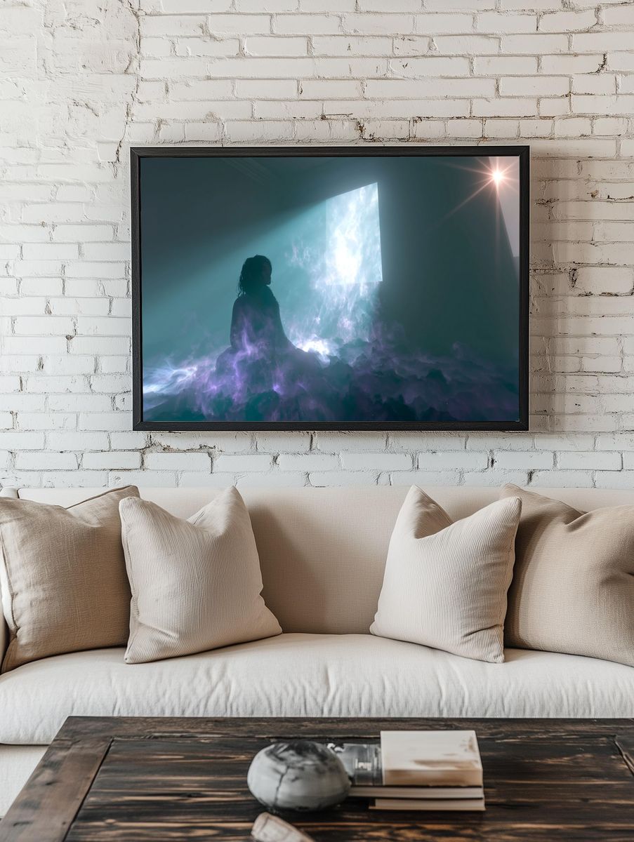 Celestial Meditation Surrealism Print. room preview