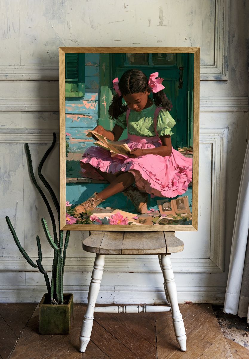 Girl Reading on Porch Fine-Art Print. room preview