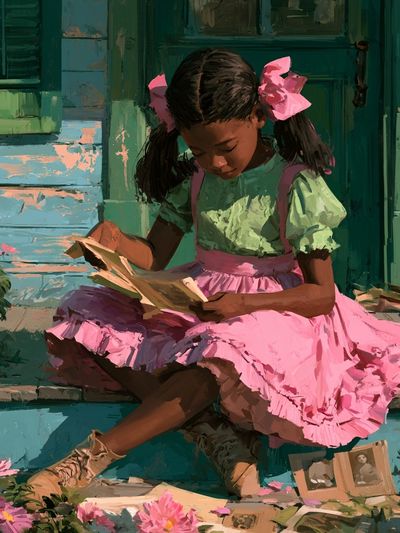 Girl Reading on Porch Fine-Art Print.