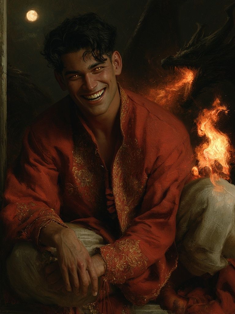 Smiling Man with Fire — Fine-Art Print. poster detail