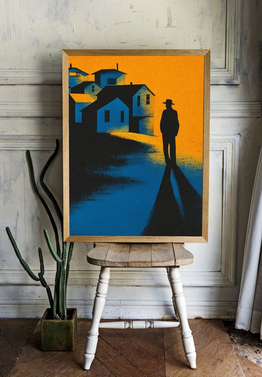 Lonely Figure in Blue Village Poster. — room view 1