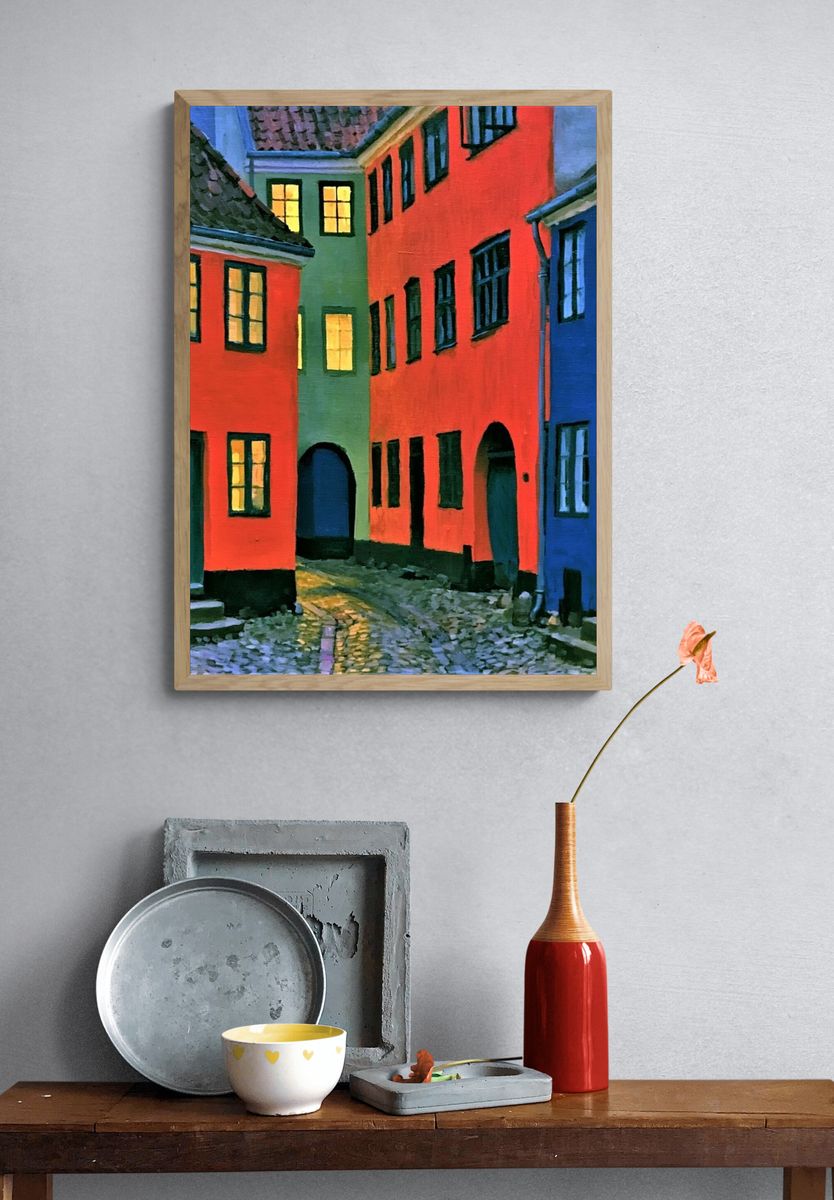 Colorful Old Town Street Poster. — room view 3