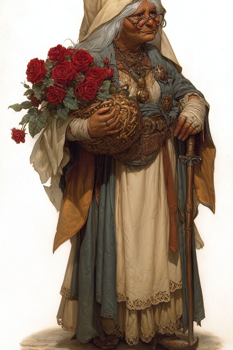 Rose-Bearing Elder Portrait Print. poster — fine-art art
