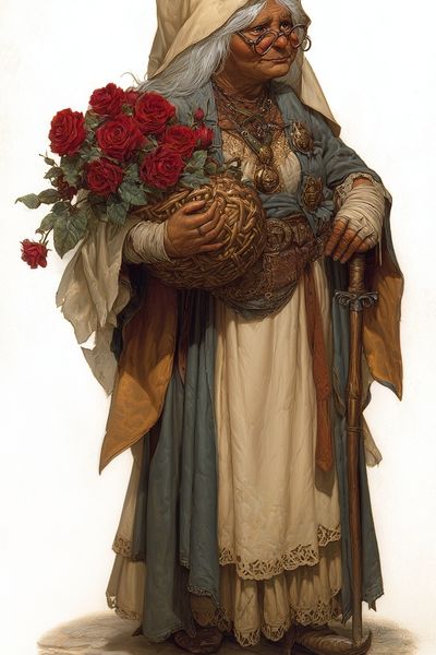 Rose-Bearing Elder Portrait Print. poster