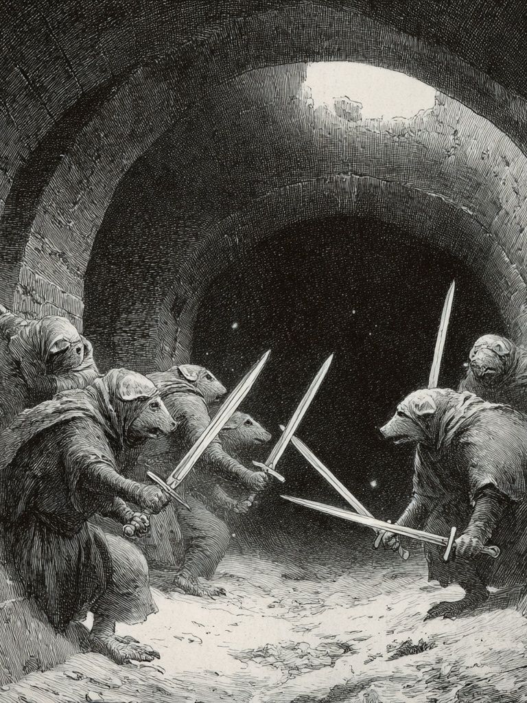 Rat Duel in the Tunnel Print. poster — fine-art art