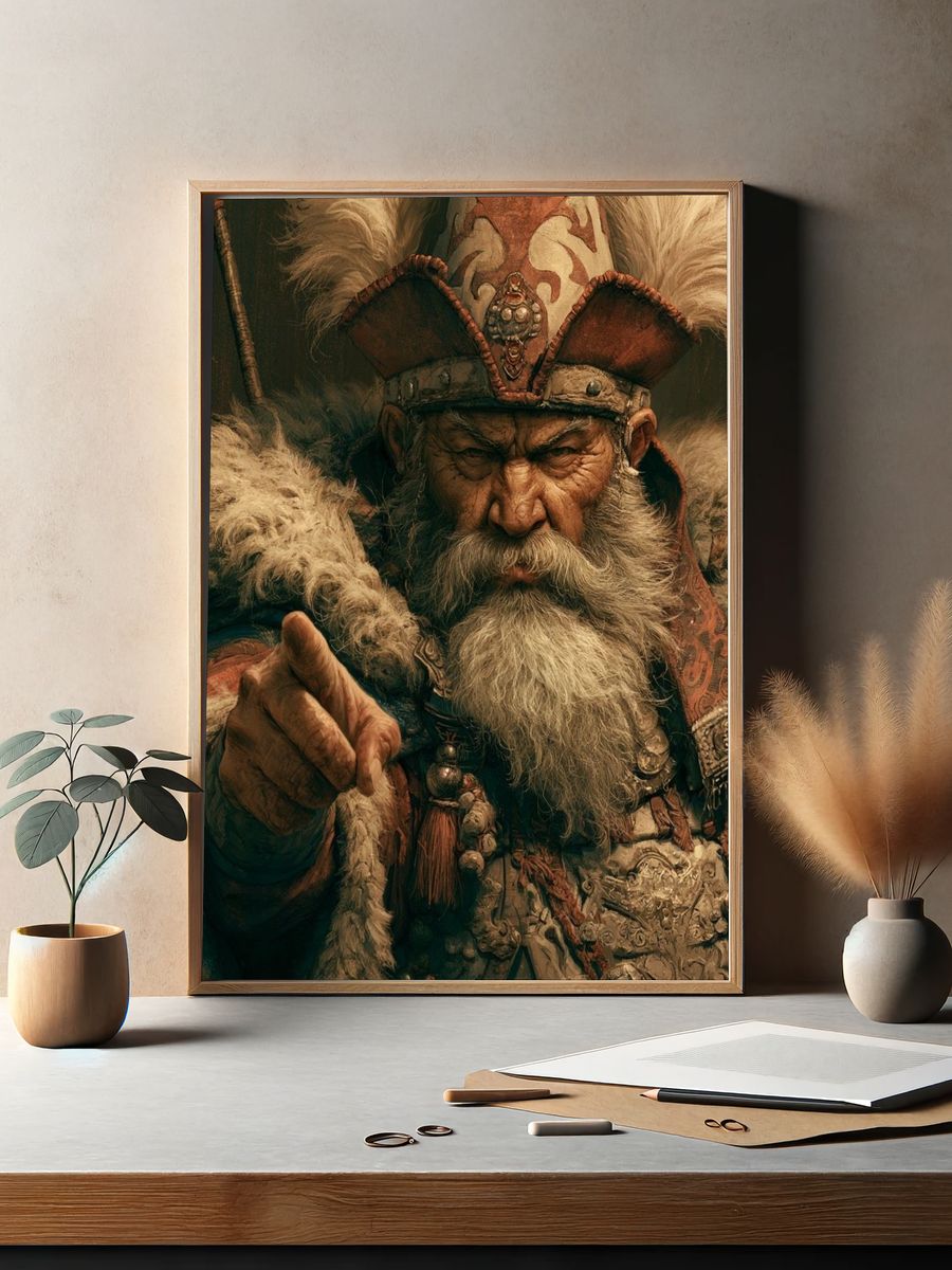 Mongol Warrior Portrait Print. — room view 2