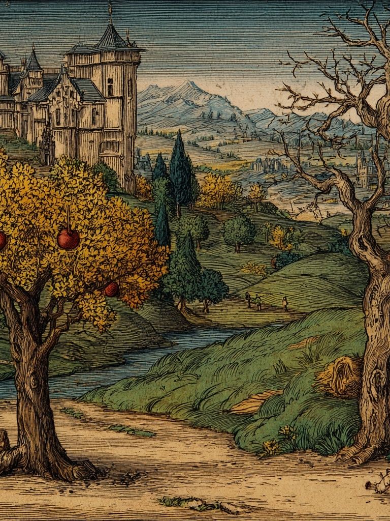 Renaissance Orchard Landscape Print. poster detail