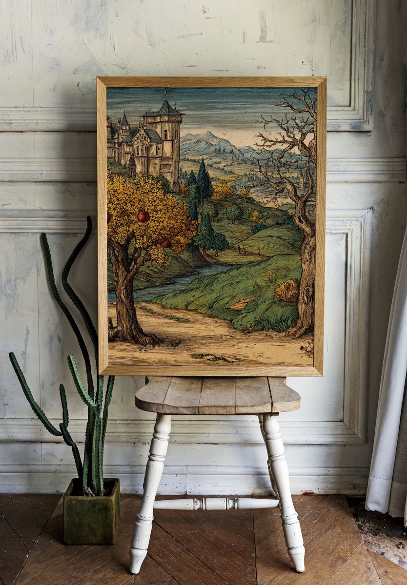 Renaissance Orchard Landscape Print. room preview