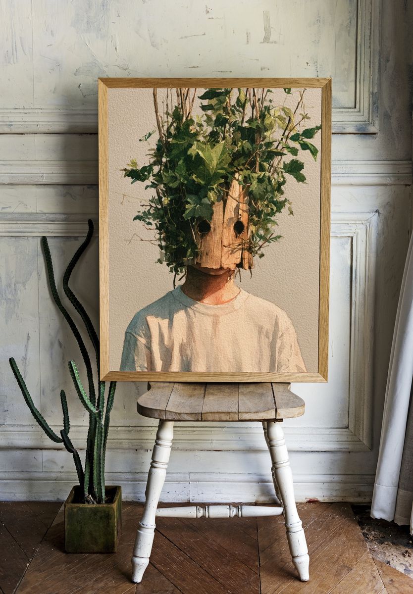 Forest Mask Portrait Print. room preview