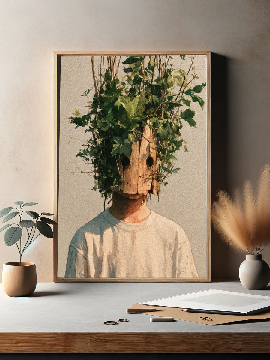 Forest Mask Portrait Print. — room view 2