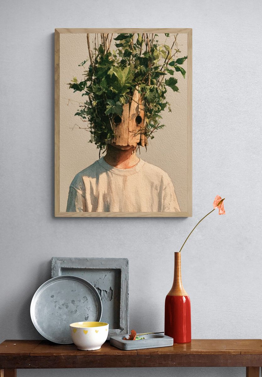 Forest Mask Portrait Print. — room view 3