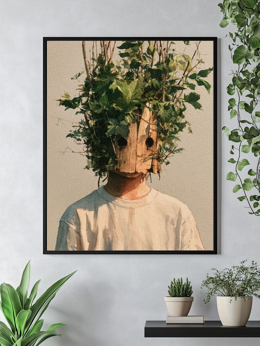 Forest Mask Portrait Print. — room view 4