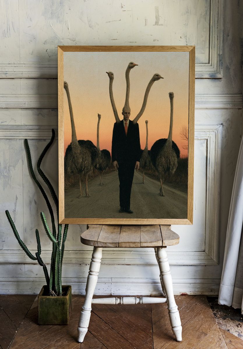 Surreal Ostrich Man Fine-Art Print. — room view 1