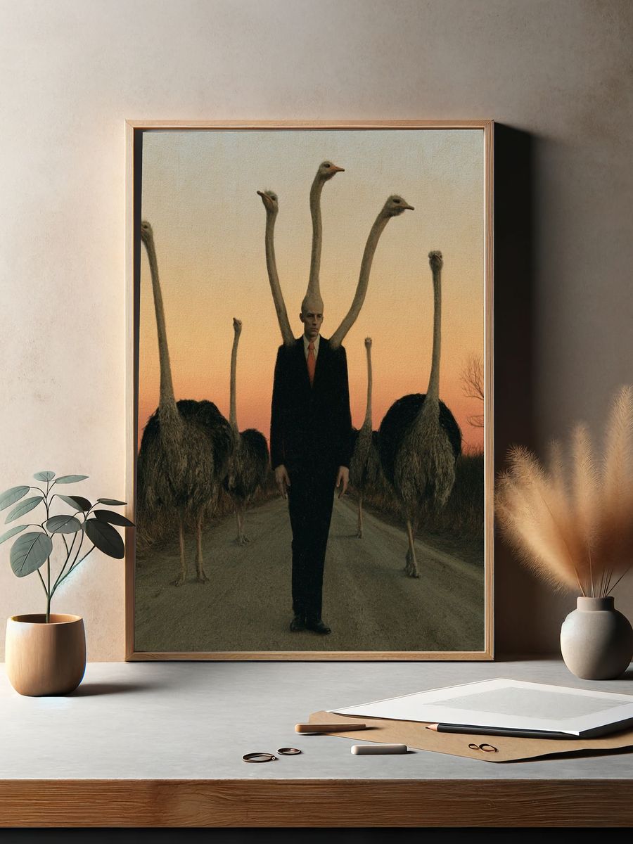 Surreal Ostrich Man Fine-Art Print. — room view 2