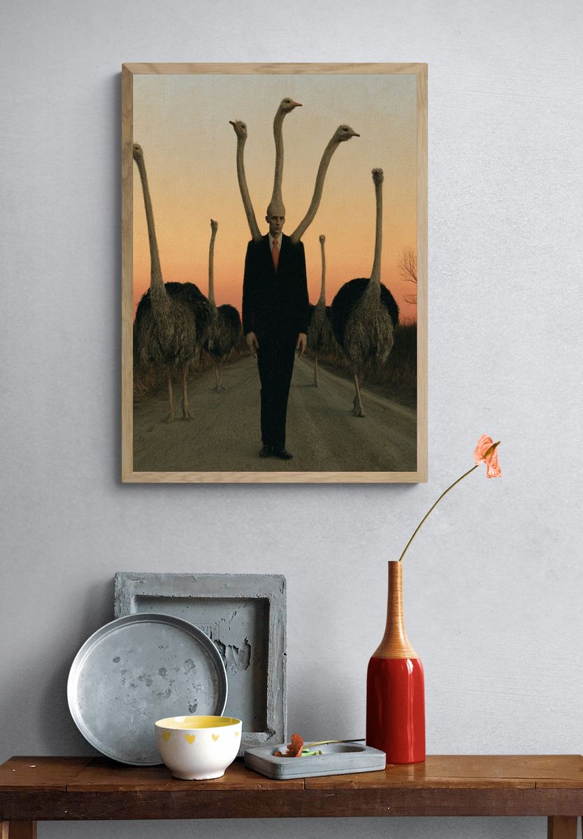 Surreal Ostrich Man Fine-Art Print. — room view 3