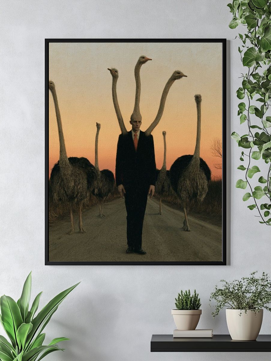 Surreal Ostrich Man Fine-Art Print. — room view 4