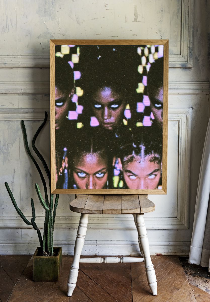 Eerie Faces Glitch Portrait Poster. — room view 1