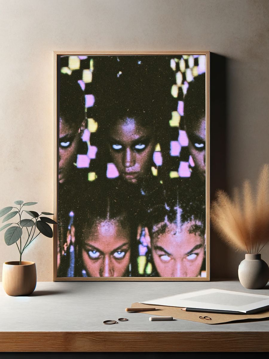Eerie Faces Glitch Portrait Poster. — room view 2