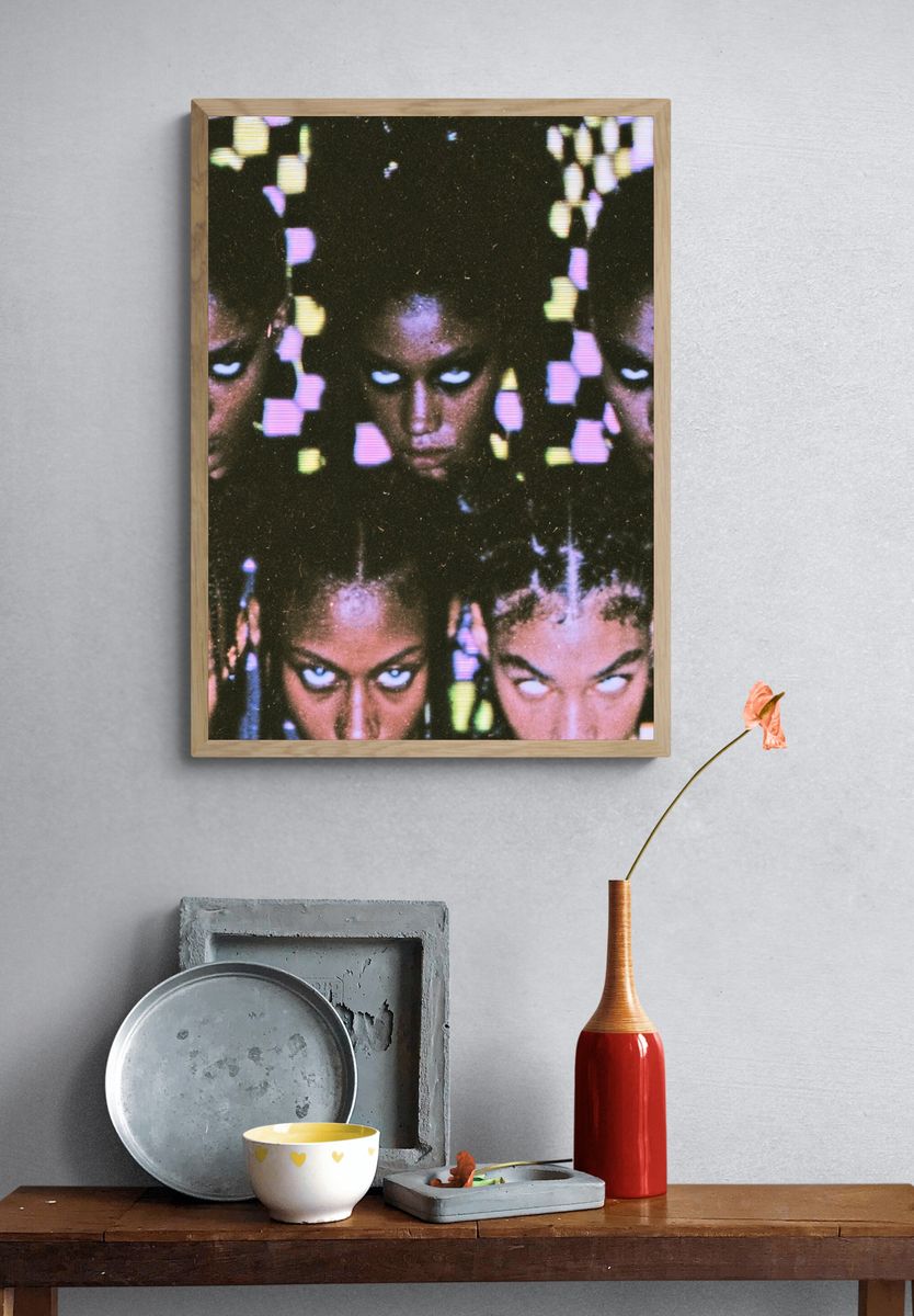 Eerie Faces Glitch Portrait Poster. — room view 3