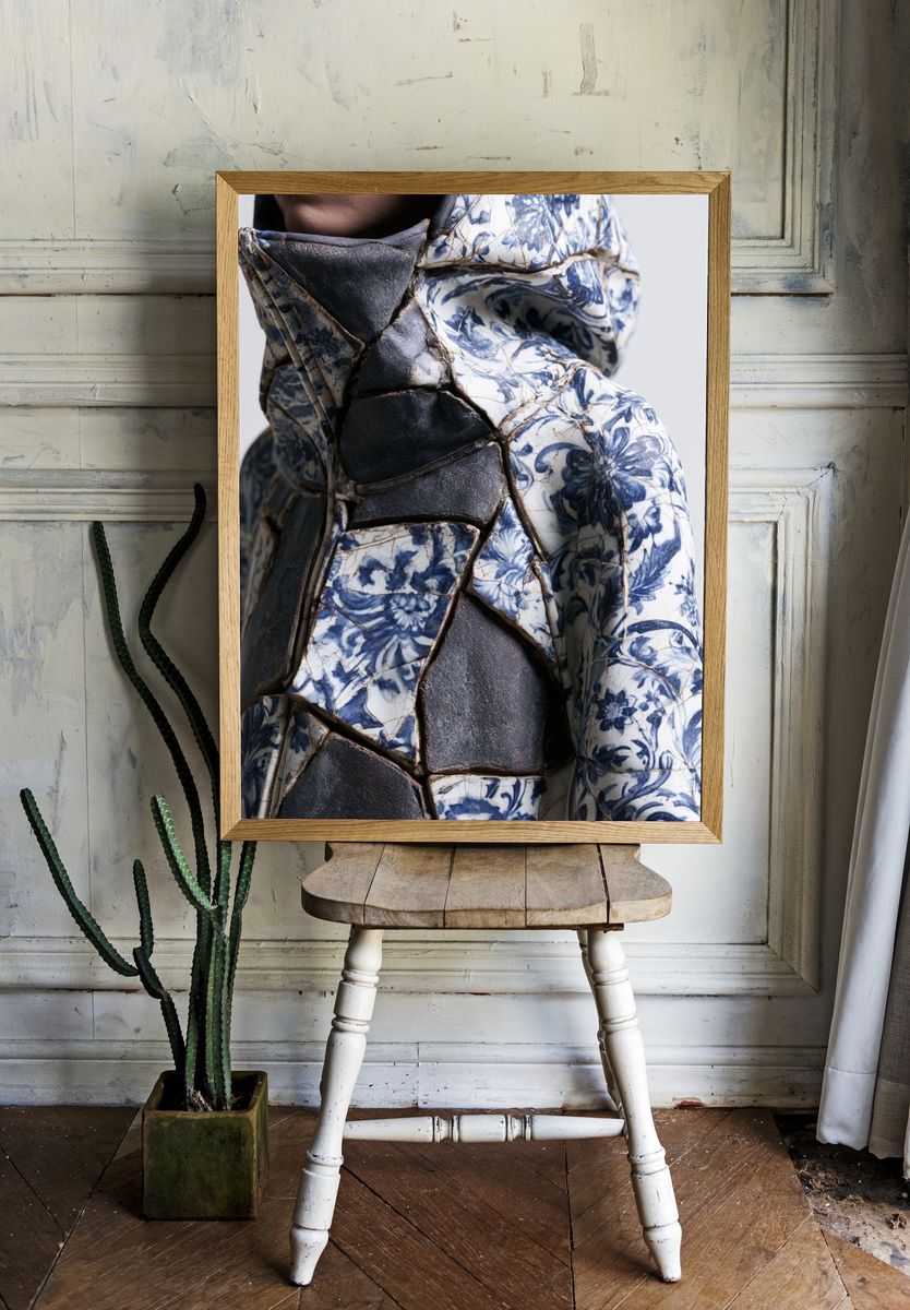 Blue Floral Ceramic Sculpture Print. room preview