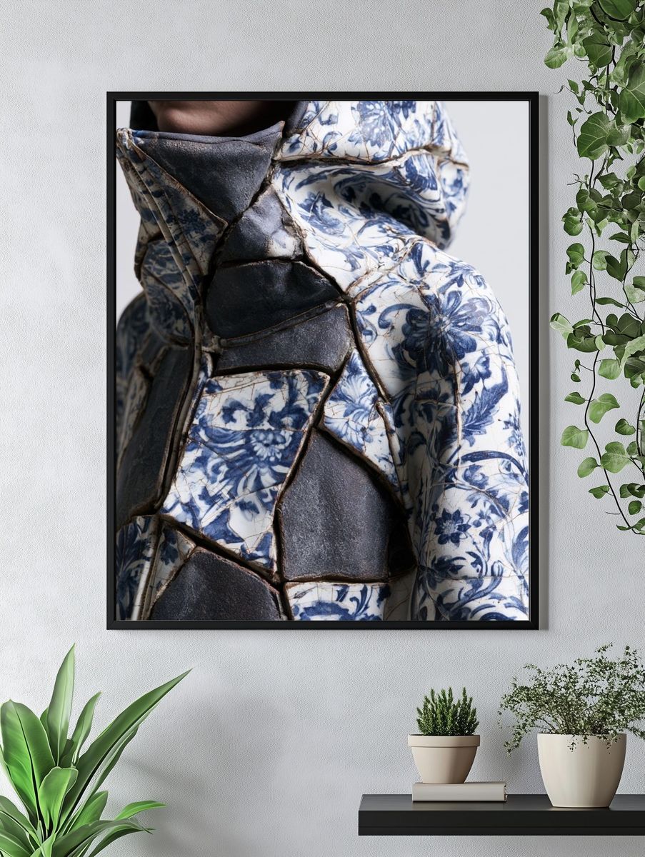 Blue Floral Ceramic Sculpture Print. — room view 4
