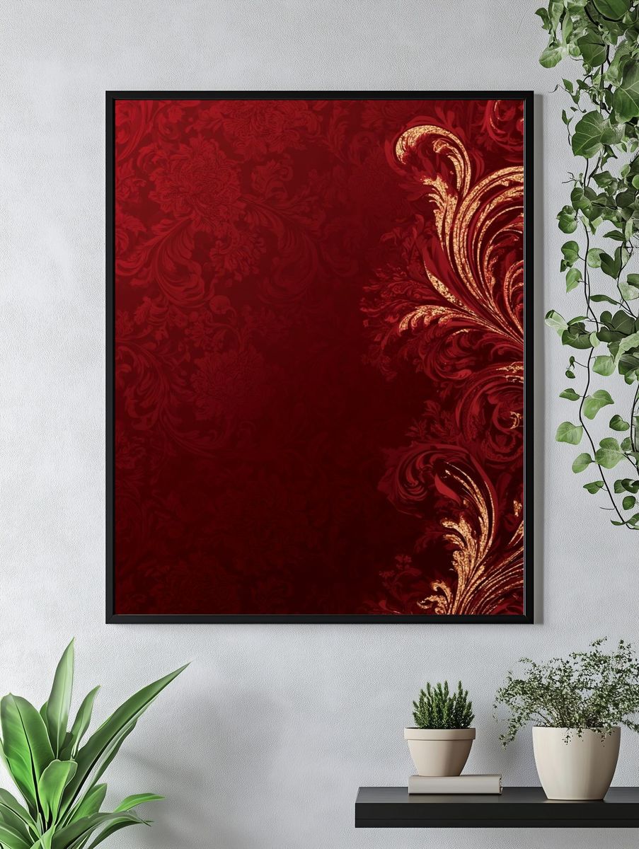 Crimson Baroque Flourish Print. — room view 4