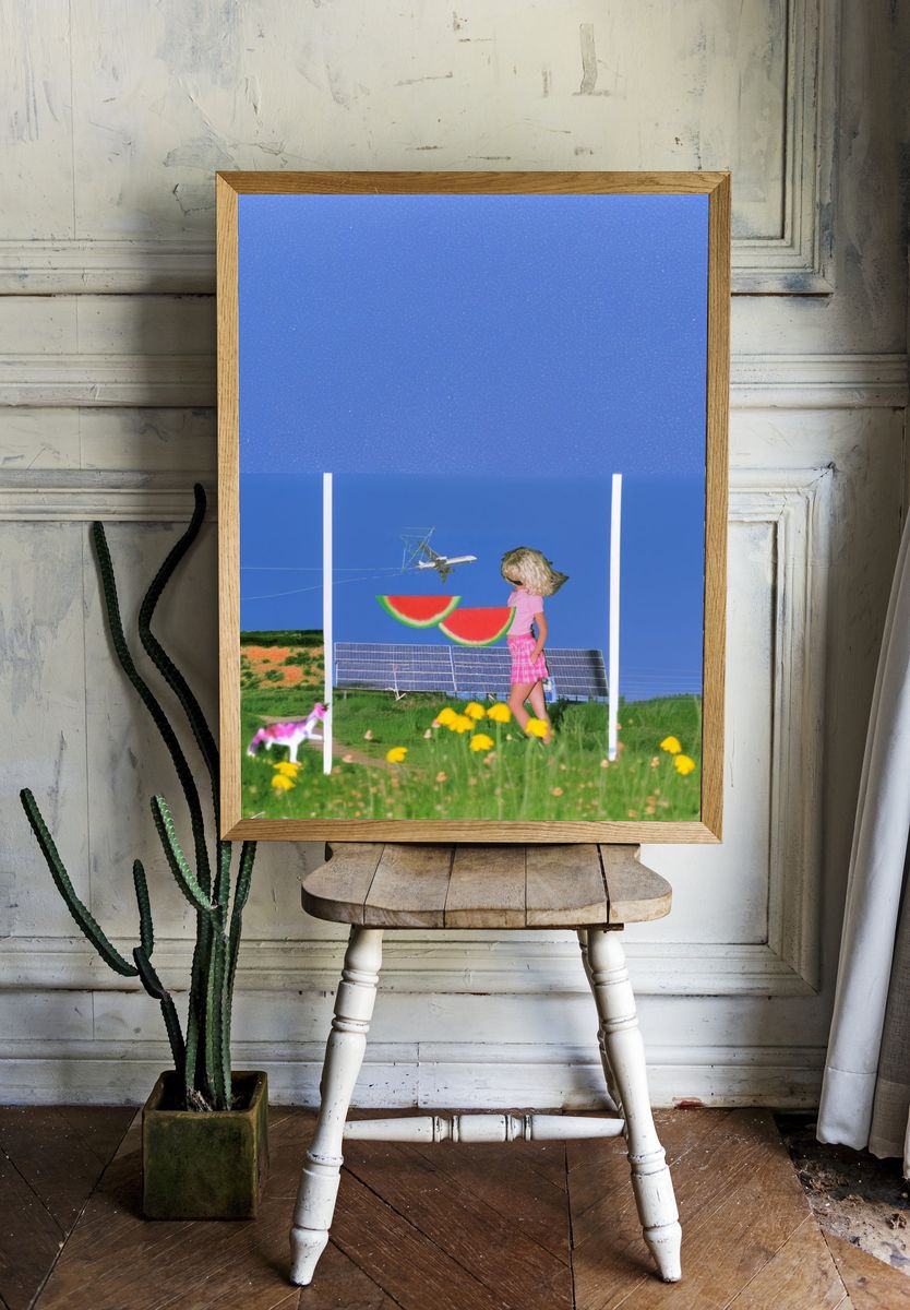 Surreal Summer Field Collage Print. room preview