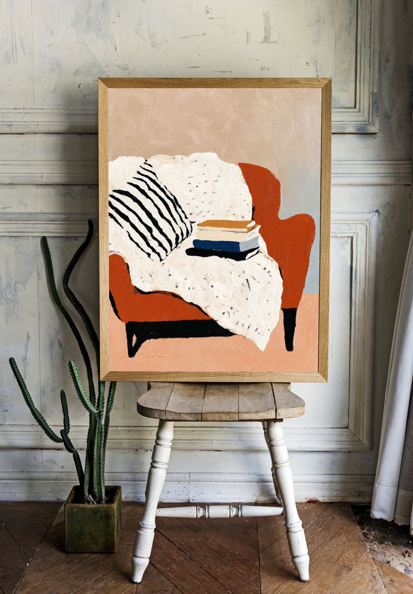 Abstract Armchair Still Life Print. room preview