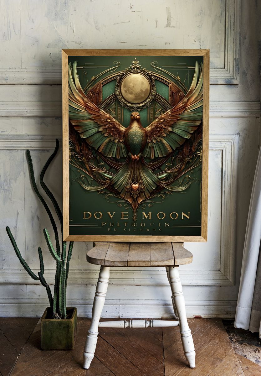 Dove Moon Art Nouveau Print. room preview