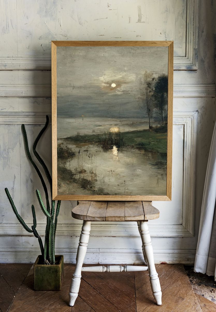 Misty Moonlit Marsh Fine-Art Poster. room preview