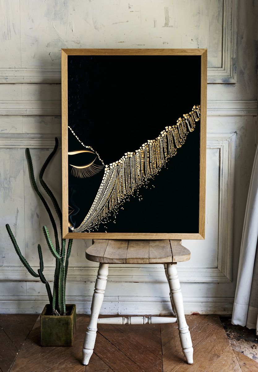 Abstract Gold Face Silhouette Poster. room preview