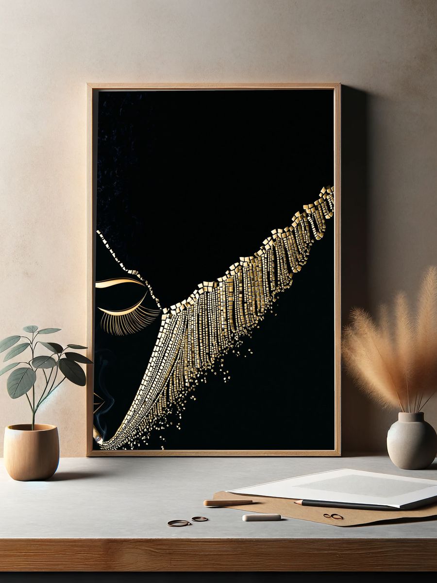 Abstract Gold Face Silhouette Poster. — room view 2
