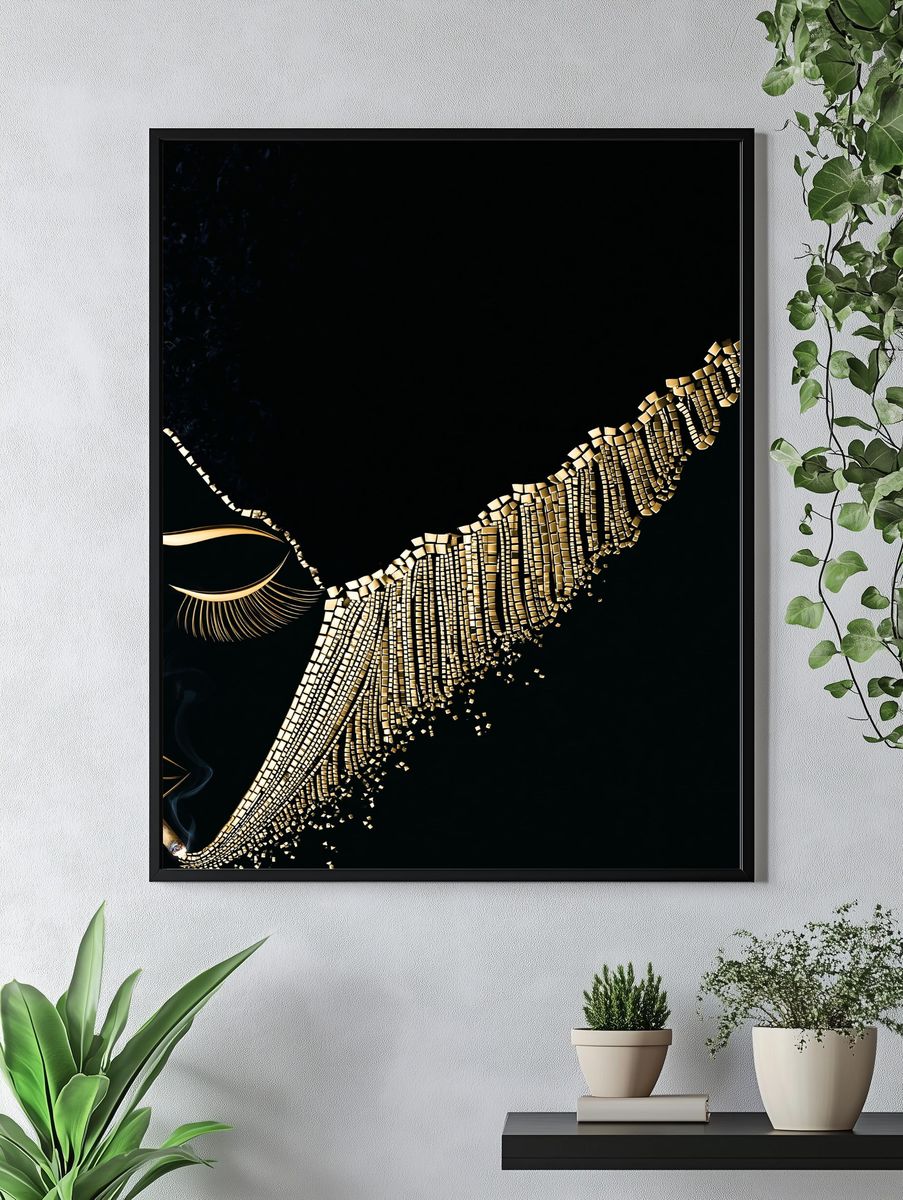 Abstract Gold Face Silhouette Poster. — room view 4