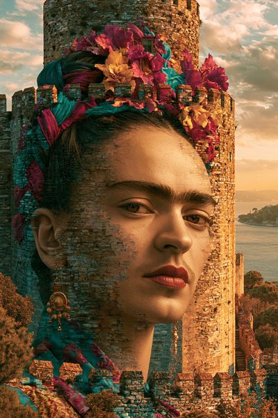 Frida Castle Surrealism Print. poster