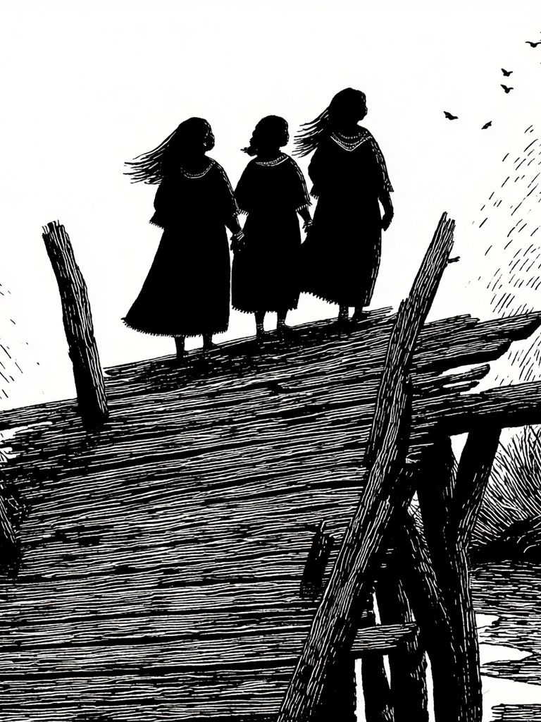 Three Figures on a Bridge Print. poster detail