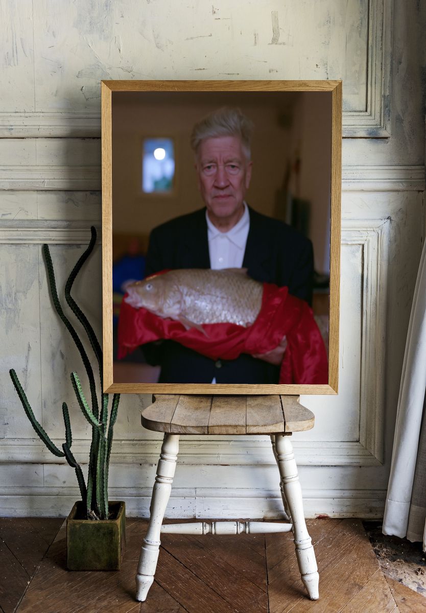 Surreal Fish Portrait Print. room preview