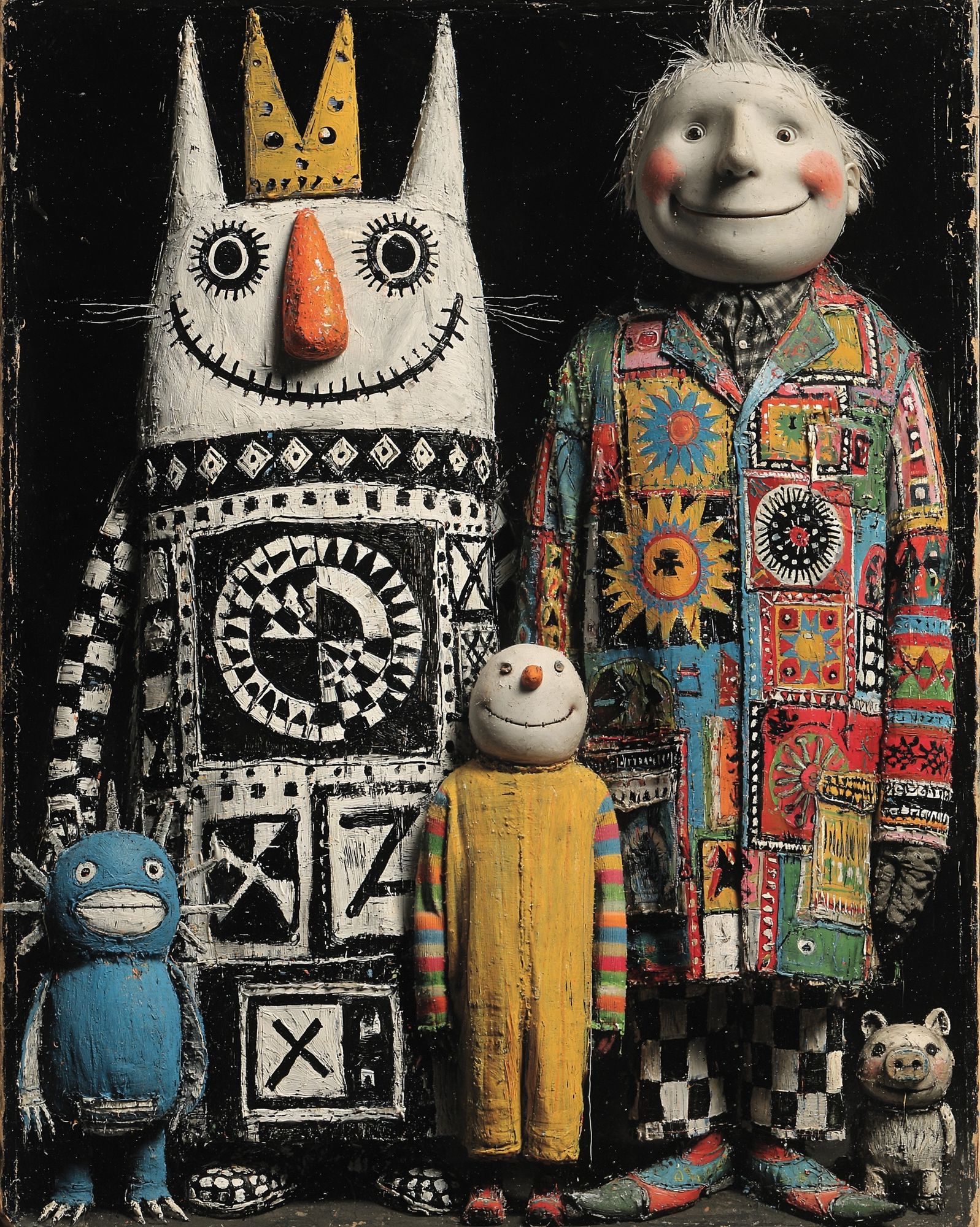 Whimsical Folk Figures Fine-Art Poster. poster detail