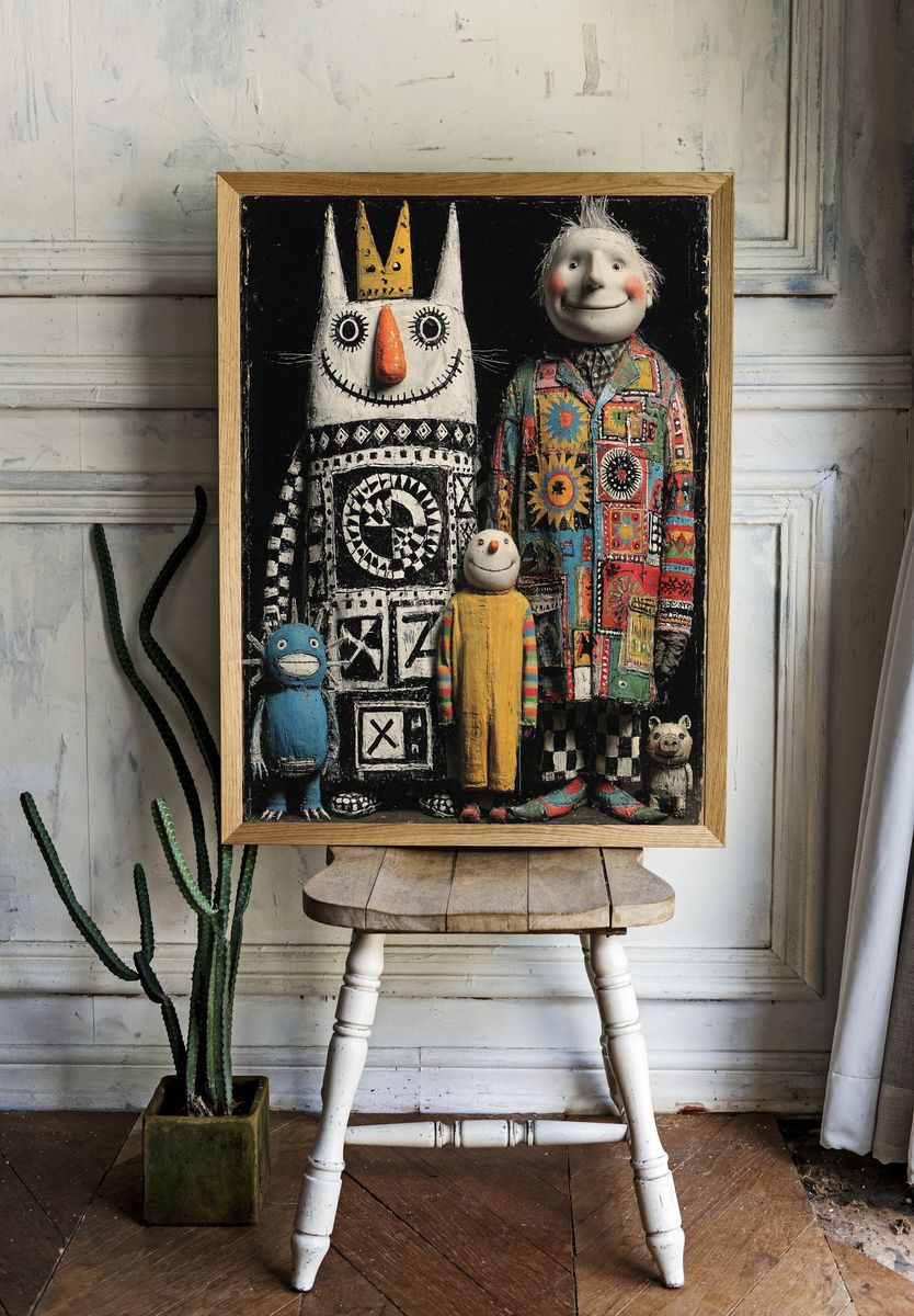 Whimsical Folk Figures Fine-Art Poster. — room view 1