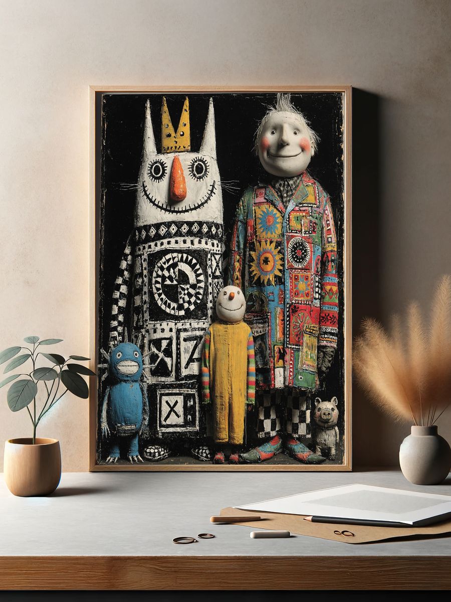 Whimsical Folk Figures Fine-Art Poster. — room view 2