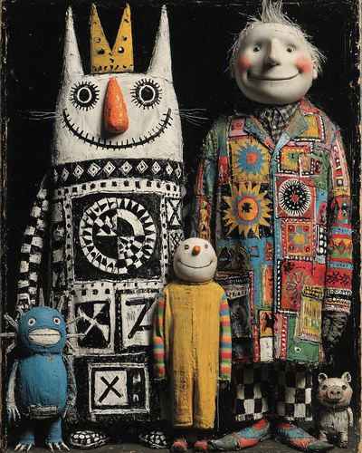 Whimsical Folk Figures Fine-Art Poster. poster