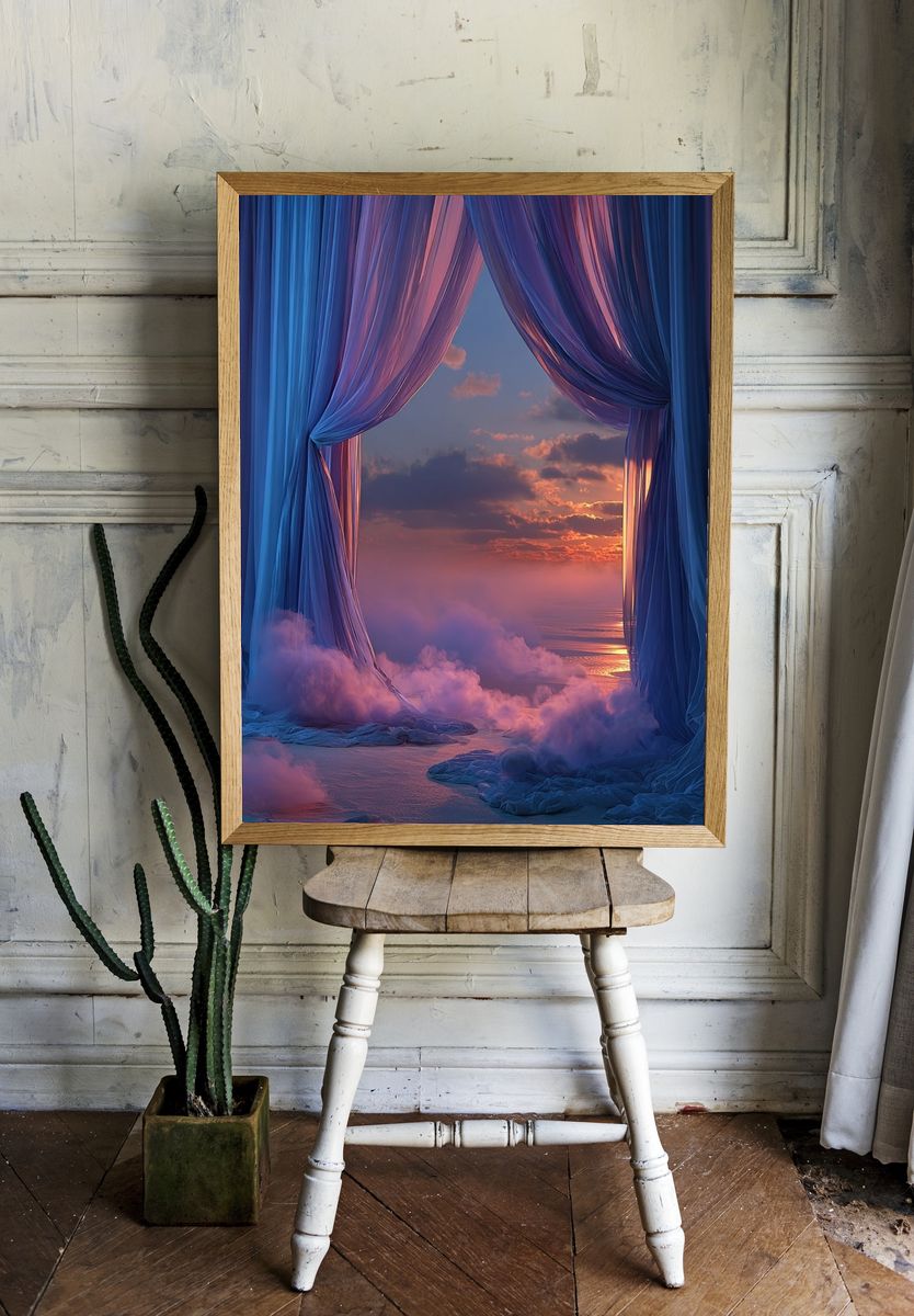 Dreamy Seascape Curtains Print. room preview