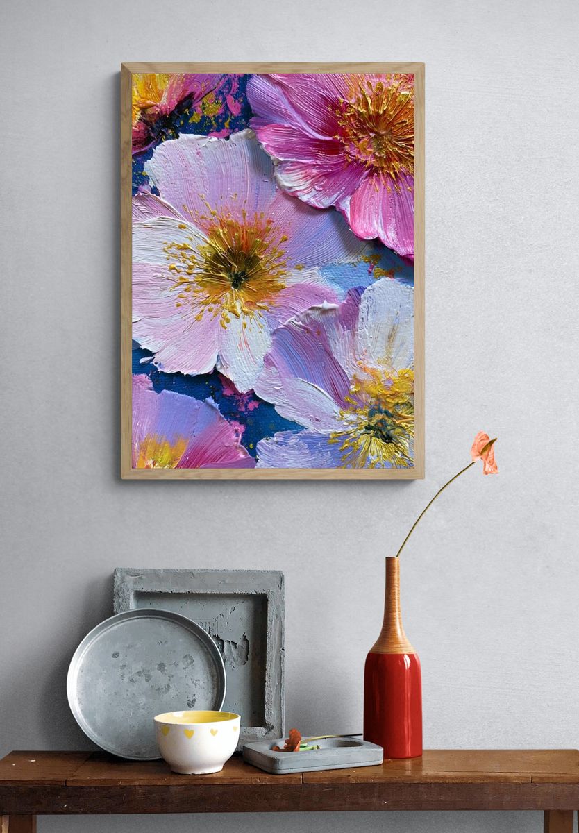 Pastel Floral Impasto Poster. — room view 3