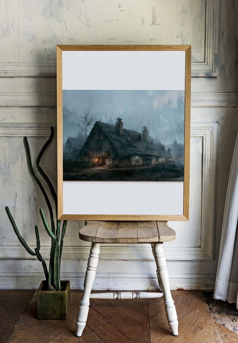 Misty Cabin in the Woods Poster. room preview