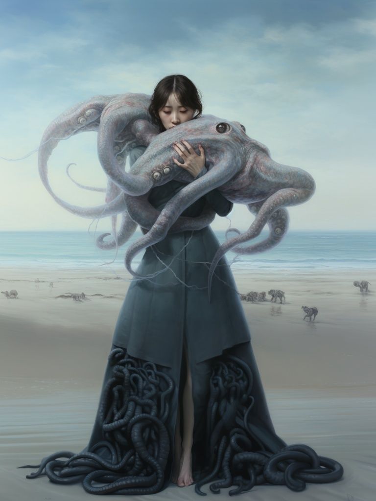 Surreal Octopus Girl Print. poster detail