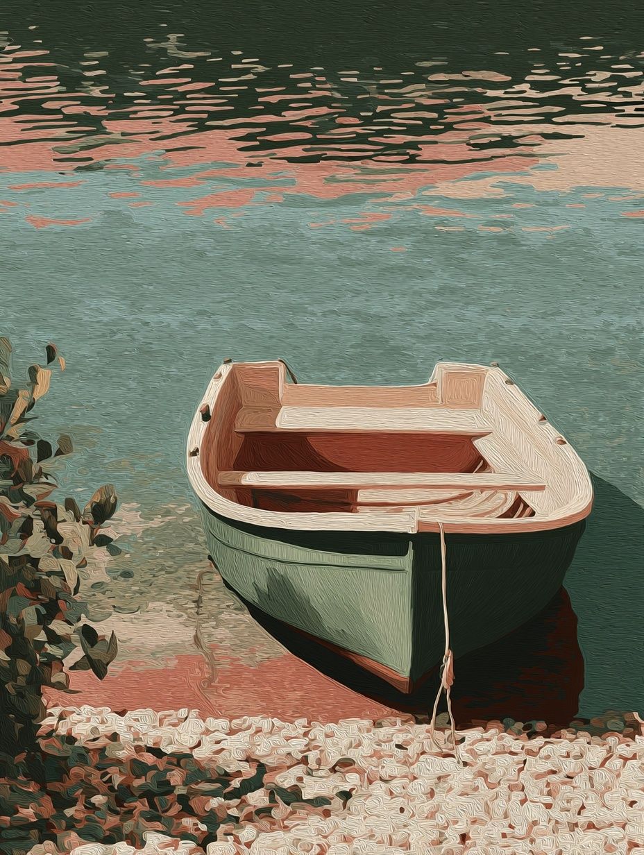 Pastel Rowboat by the Water Poster. poster detail
