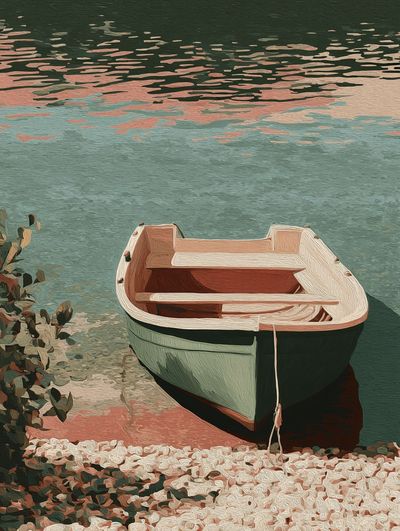 Pastel Rowboat by the Water Poster. poster print