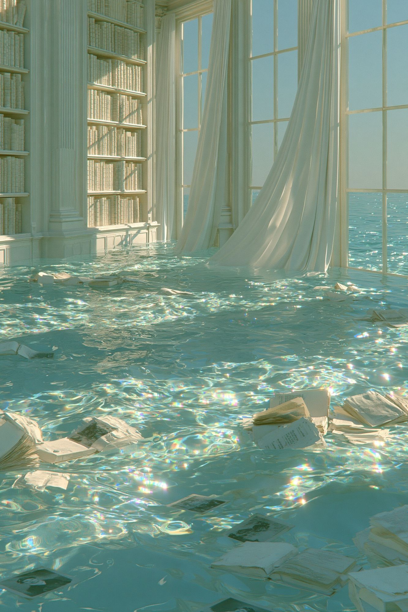Dreamy Flooded Library Print. poster — fine-art art