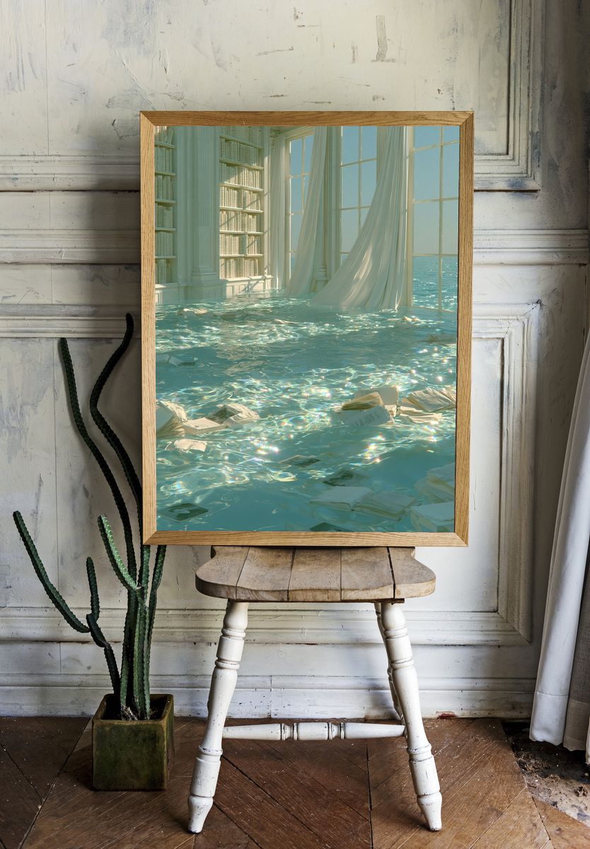 Dreamy Flooded Library Print. — room view 1