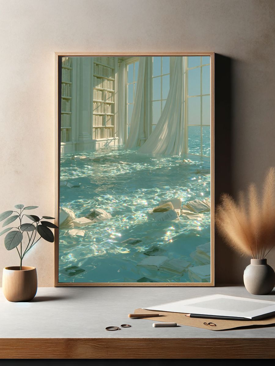Dreamy Flooded Library Print. — room view 2